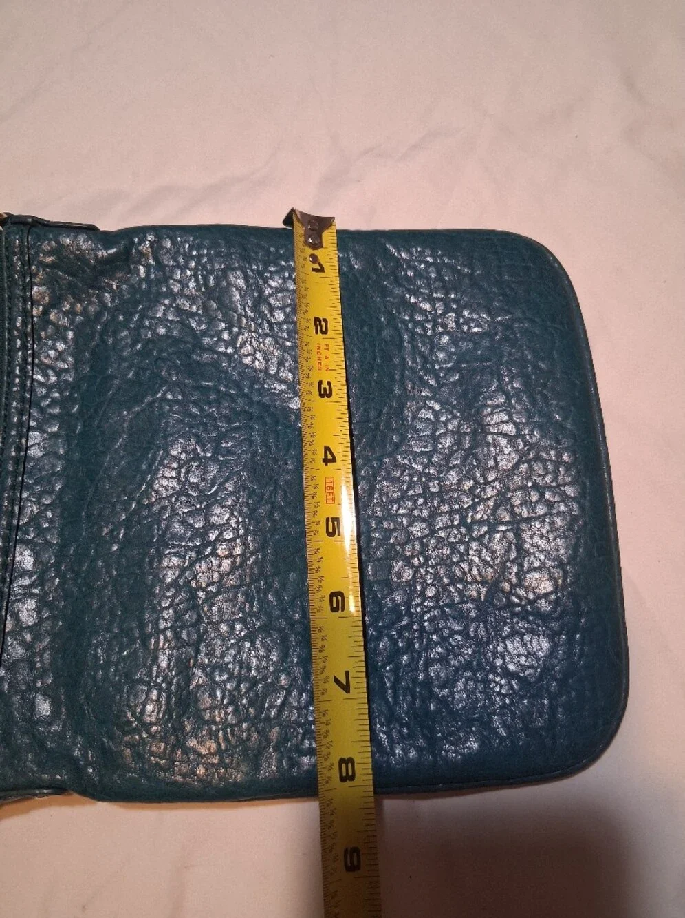 Gianni Bini Teal Blue Leather Crossbody Bag Purse Gold Hardware Minimalist Prep